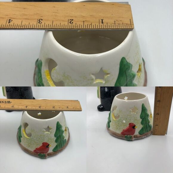 Christmas Polar Bear Ceramic Figurine Votive Tealight Candle Holder Lamp 2 Piece - Picture 13 of 13